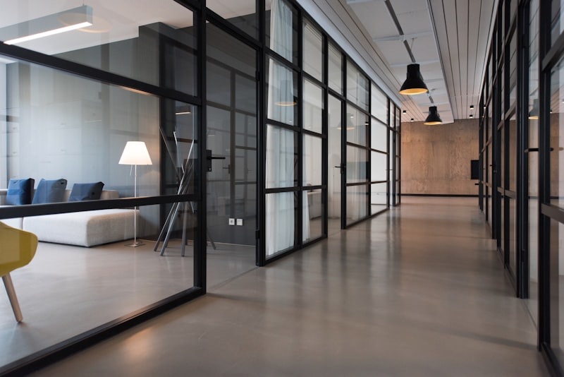 Modern office workspace with email dashboard